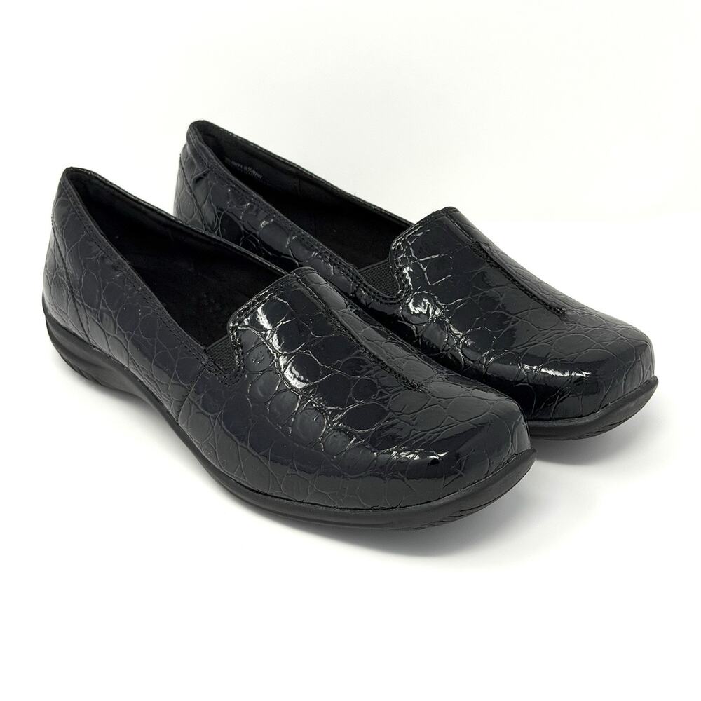 Easy Street Purpose Women 6.5 WW Black Croc Patent Comfort Loafers Slip On